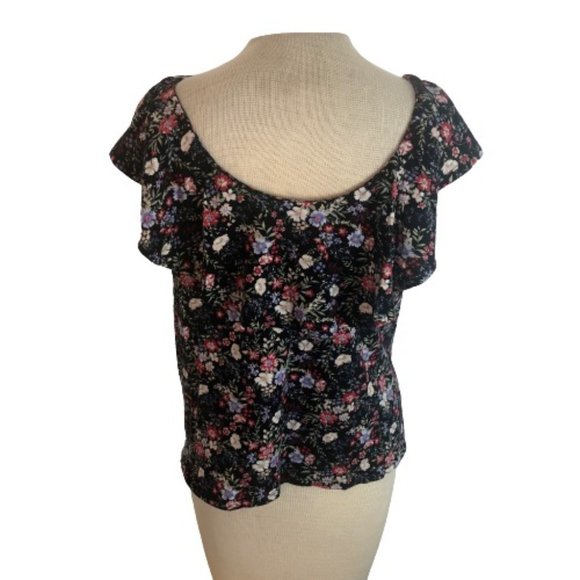 🌸2 for $15🌸 American Eagle Outfitters Knit Floral Ruffle Top - Picture 3 of 5